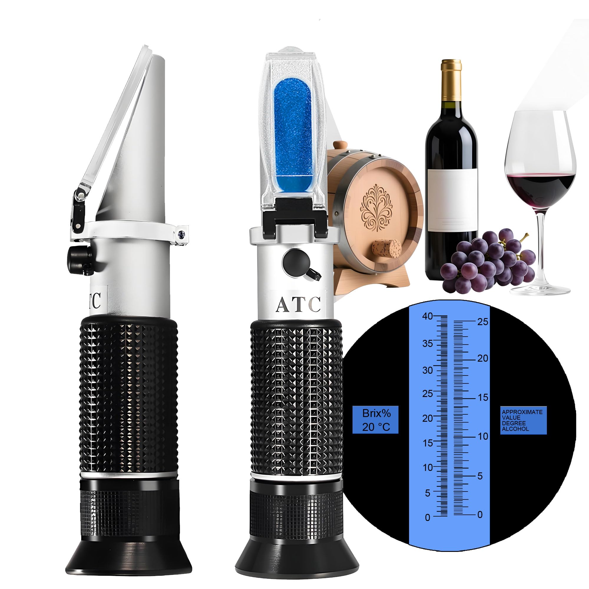 Wine Refractometer,V·RESOURCING Hand Held Brix/Alcohol Refractometer with ATC for Wine Making Homebrew Kit, Dual Scale(Brix 0-40%, Alcohol 0-25%)
