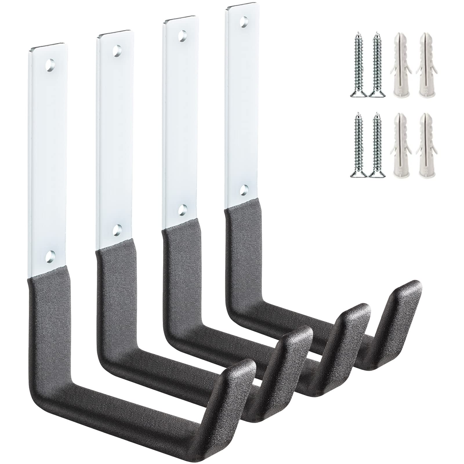 PYBTOOL 4 Pack Utility Hooks for Garage Wall, Robust Garage Storage Hooks, Garden Tool Organiser, Steel Wall Mounting Storage Hooks (12.5 x 19 cm)