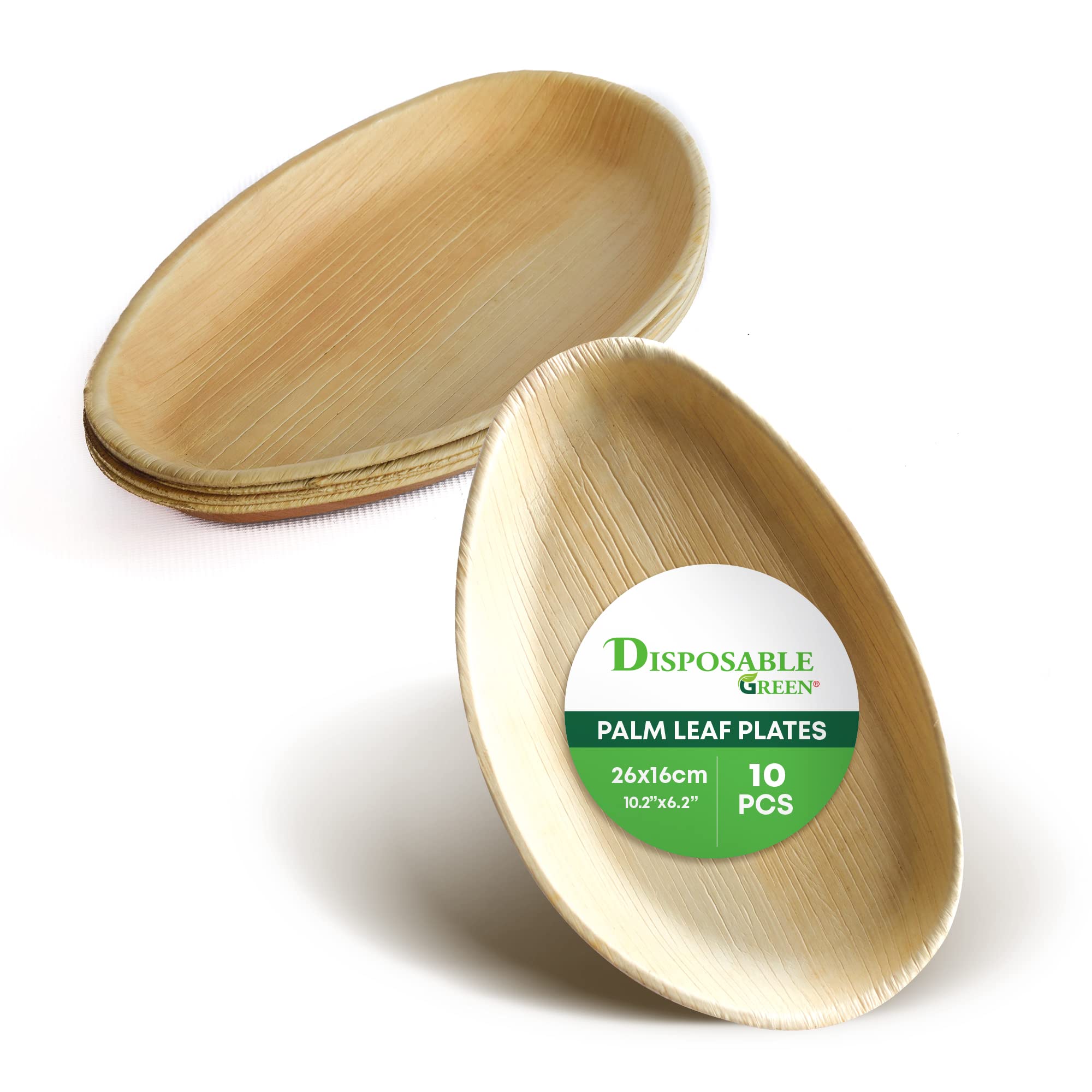 DISPOSABLE GREEN - Egg Shape Disposable Serving Dishes, Areca Serving Tray, Serving Platter for Parties, Weddings, Catering & More, Serving Plate for Hot & Cold Food, 26L x 16W x 2.5D cm, 10-pcs