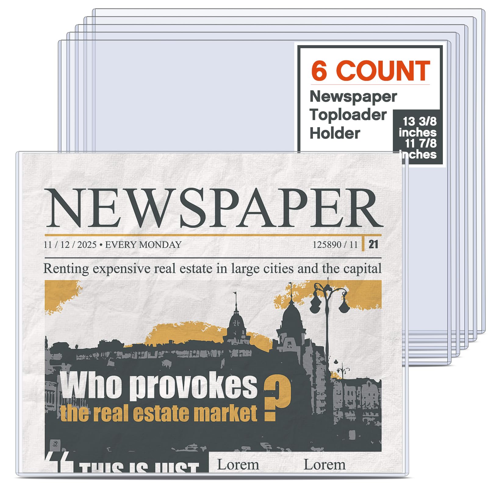 Photo 1 of Faccito 6 Pack Hard Newspaper Holder 13" x 11" Rigid PVC Protection Plastic Newspaper Protector 4.5mm Thick Clear File Loaders Archival Documents Storage for Magazines, Comics, Photos