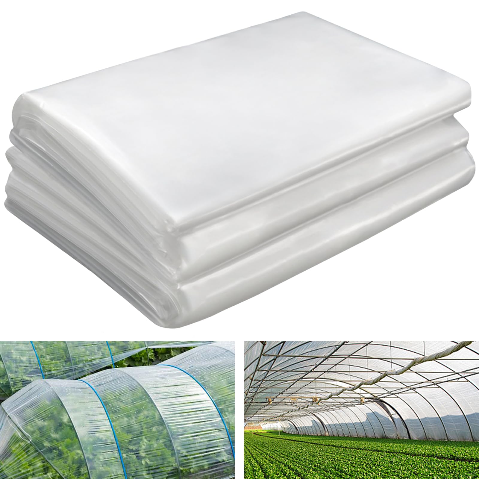 Photo 1 of IMSGVIFO Greenhouse Plastic Sheeting, 6 Mil Thickness UV Resistant Clear Polyethylene Film, Greenhouse Heavy Duty Tarp Hoop Green House Cover for Farms, Agriculture, Garden