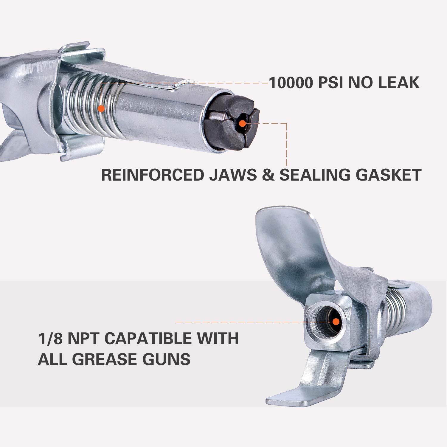 Grease Gun Coupler 4-Pack, 1/8" NPT Standard Grease Gun Tips, 4-Jaw