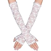 Yolev Women's Long Lace Fingerless Gloves Bridal Elbow Length Gloves Long Lace Floral Gloves for Wedding Opera Tea Party