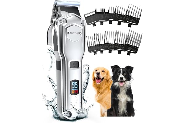 oneisall Dog Clippers for Grooming Thick Heavy Coats | Low Noise,Detachable Stainless Steel Blade,Rechargeable Cordless,Water