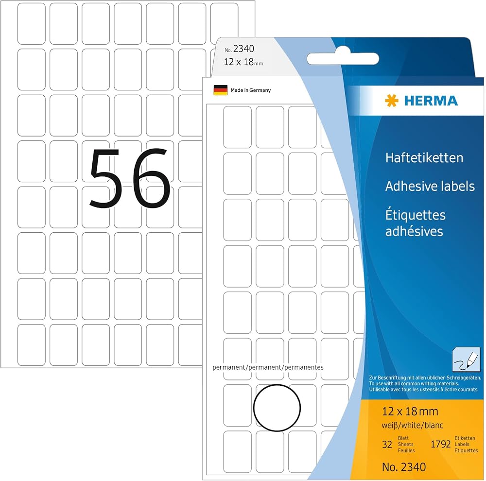 HERMA Multi Purpose Labels 12x18mm White 1792 Mini Self Adhesive Stickers 32