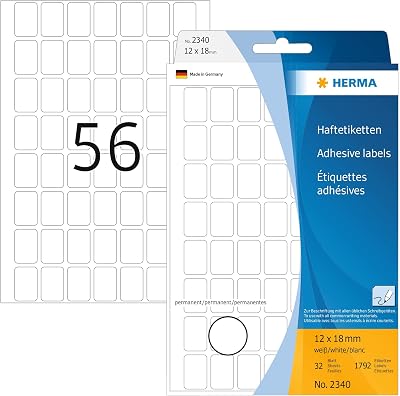 HERMA Multi Purpose Labels 12x18mm White 1792 Mini Self Adhesive Stickers 32