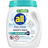 All Mighty Pacs Laundry Detergent Free Clear Odor Relief, Tub, 56 Count