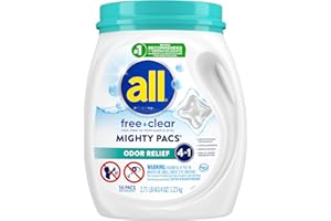 All Mighty Pacs Laundry Detergent Free Clear Odor Relief, Tub, 56 Count