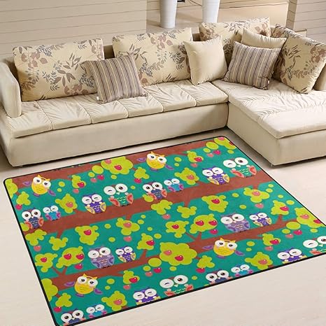 Amazon Com Wihve Area Rug 4 X 5 Cartoon Owls Red Apple