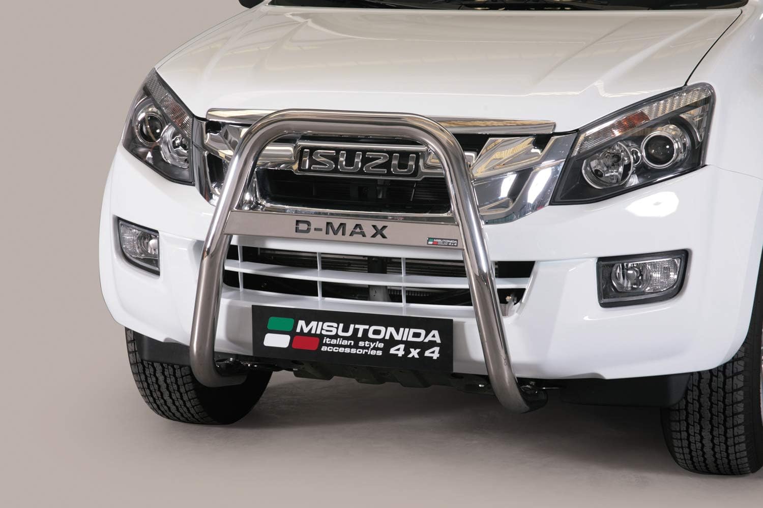 MISUTONIDA D-MAX (2012-2018) HIGH Stainless Steel Front A-Bar, Bull Bar, Nudge Bar with Name - 63MM