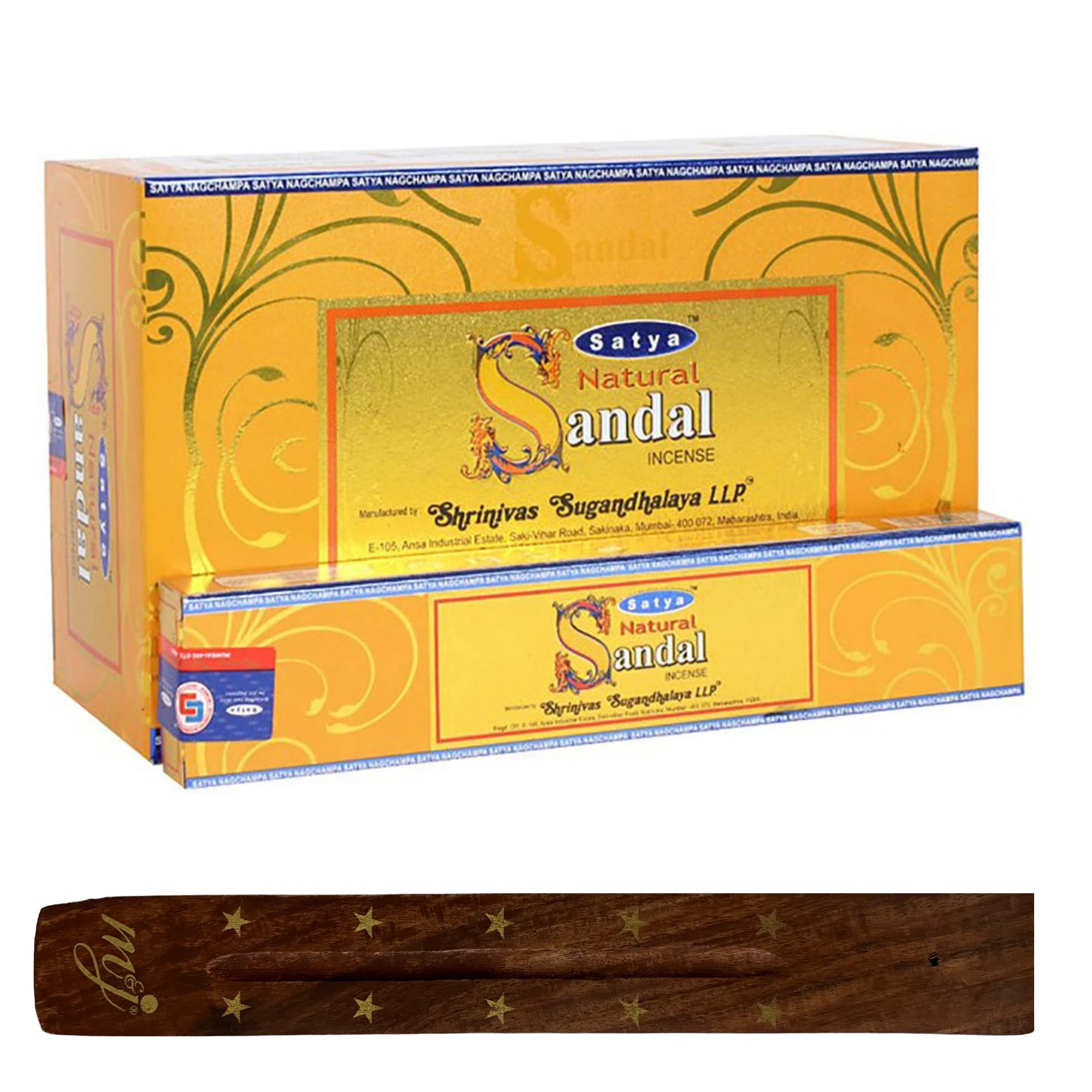 Original Satya Nag Champa Natural Sandal Incense Sticks | with M&J incense sticks holder | Full Box | for Aromatherapy, Spa, Yoga, Weddings, Meditation, Healing, Positivity and Relaxation