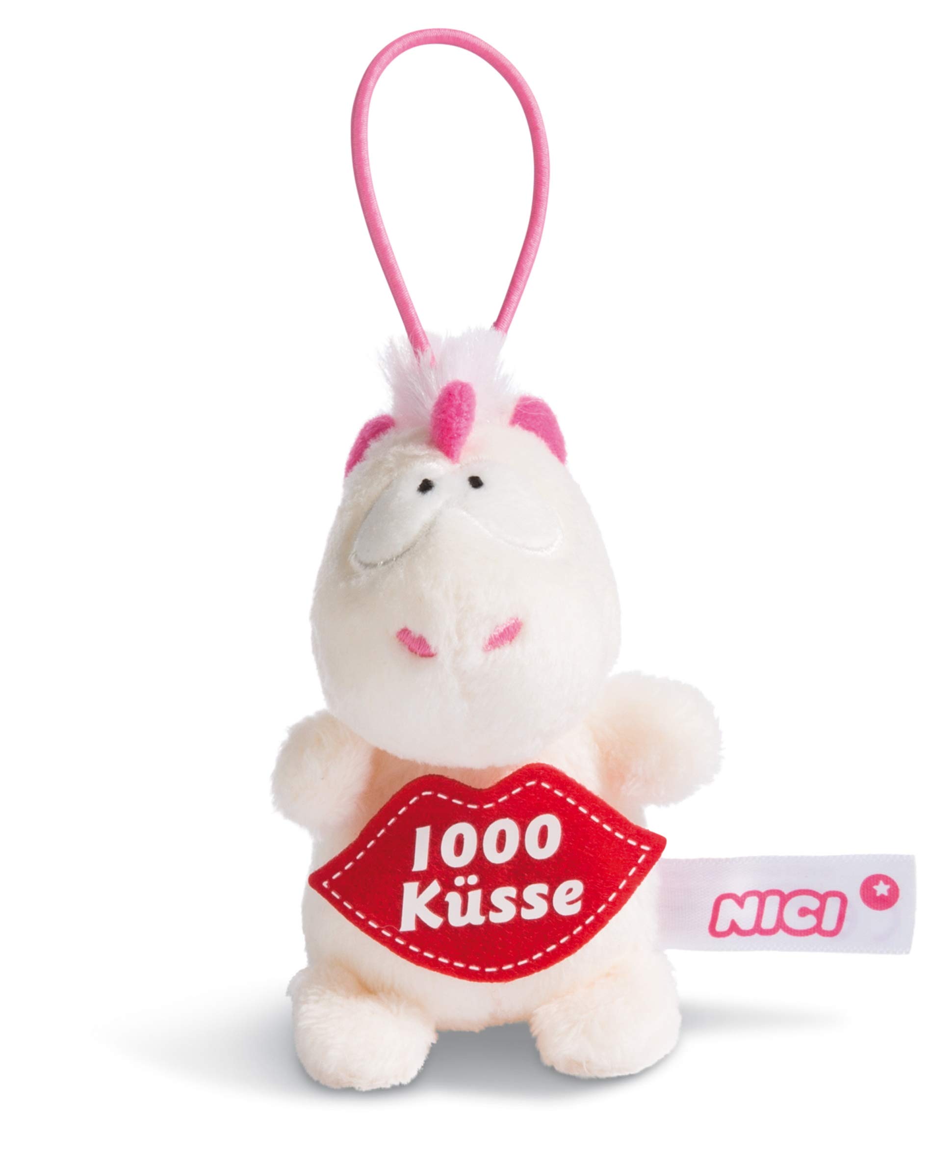 NICI 44984 Theodor Unicorn Pendant with Saying 1000 Kisses 8 cm with Loop White/Pink