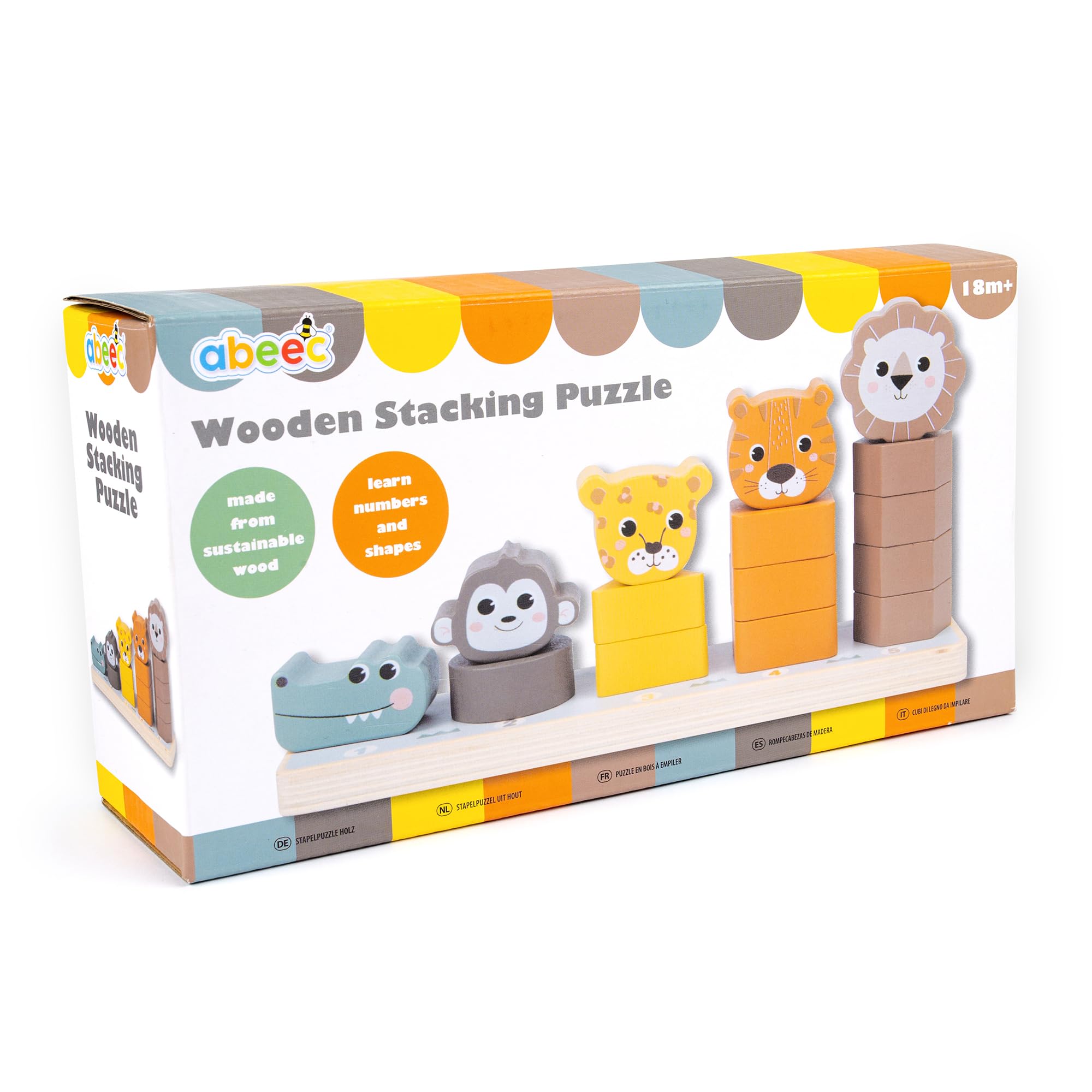 abeec Wooden Stacking Rings and Sorting Toy for Toddlers - Early Development & Activity - Counting & High Chair - Shape Stacking - Baby Development