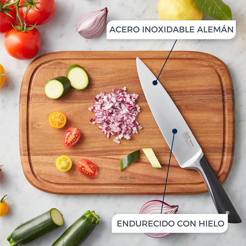 Jamie Oliver - Conjunto de 4 facas: Santoku 16,5 cm, Chef 15 cm, Universal 12 cm e Peeler 9 cm, Aço Inoxidável, Endurecida a Gelo -120°C, Corte Preciso, Cabo Robusto, Design Durável