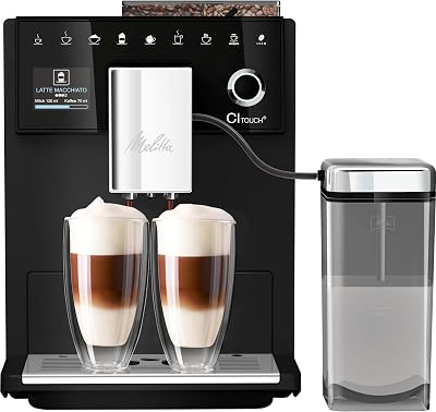 CI Touch (F630-112) - Máquina de café automática com sistema de leite, recipiente de grão de duas câmaras, ecrã One Touch, espessura do café ajustável em 4 níveis, cor preta