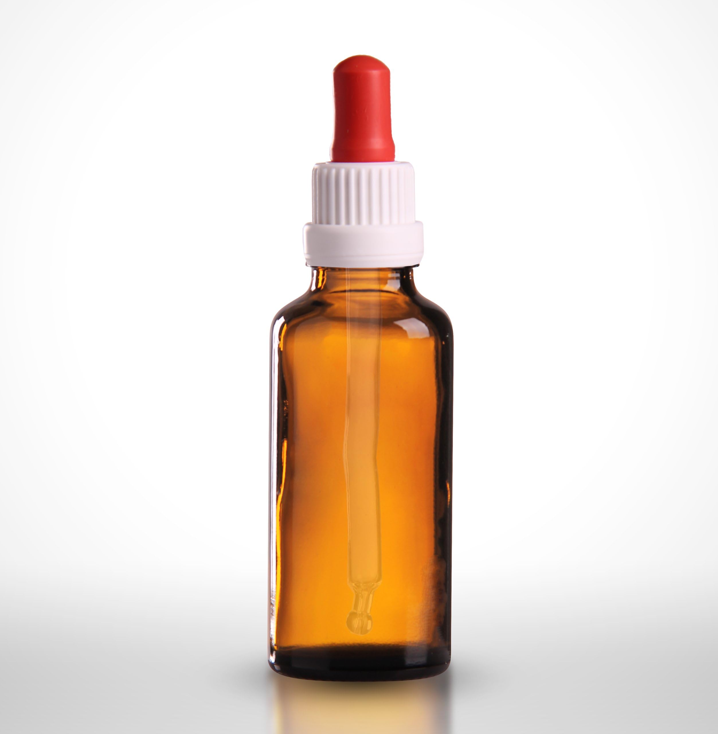 10 x Amber Glass Dropper Bottles 30ml (1oz) with white/red bulb glass droppers