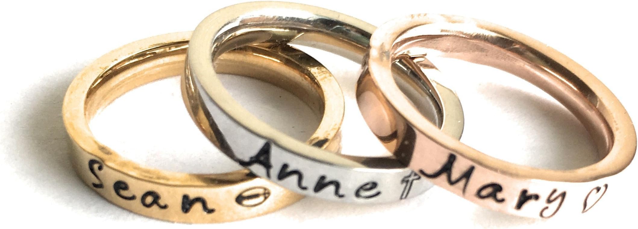 HandmadeStacking Rings, Name Ring, Personalized Stackable Ring, Tri Color Ring Hand Stamped Ring