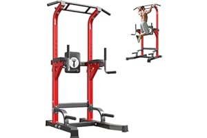 SogesPower Multi-Function Power Tower Pull Up Bar Station Pull Up Dip Station for Home Gym, 10-Level Adjustable Height Pull Up Bar Stand Dip Bar Strength Training Workout Equipment