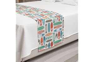 Ambesonne Surfboard Bed Runner, Colorful Surfing Sea Pattern Summer Travel Illustration in Retro Colors, Decorative Accent Bedding Scarf for Hotels Homes and Guestrooms, Queen, Orange