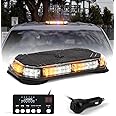 Xprite Rooftop Strobe Beacon Light Bar w/Control Panel, 42 LED Hazard Warning Emergency Flashing Plow Light for Snowplow Construction Vehicles Tow Trucks Postal Cars (Amber/White)