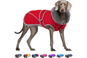 Dogcheer Dog Coat, Waterproof Dog Jacket Reflective Pet Winter Coat with Adjustable Hook & Loop, Christmas Puppy Fleece Jacket Warm Turtleneck Snowsuit for Small Medium Large Dogs - Red, 2XL