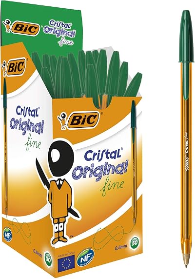 BIC Cristal Fine 0.8mm Green Pens Box 50