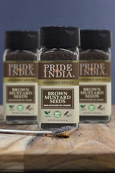 PRIDE OF INDIA – BROWN MUSTARD SEED WHOLE – GOURMET INDIAN SPICE – HOT & SPICY FLAVOR – IDEAL SEASONING FOR SAUCES/DIPS/SPICE BLENDS – EASY TO USE – 2.5 OZ. SMALL DUAL SIFTER BOTTLE