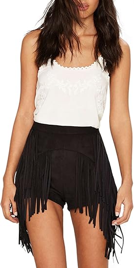 high waisted fringe shorts