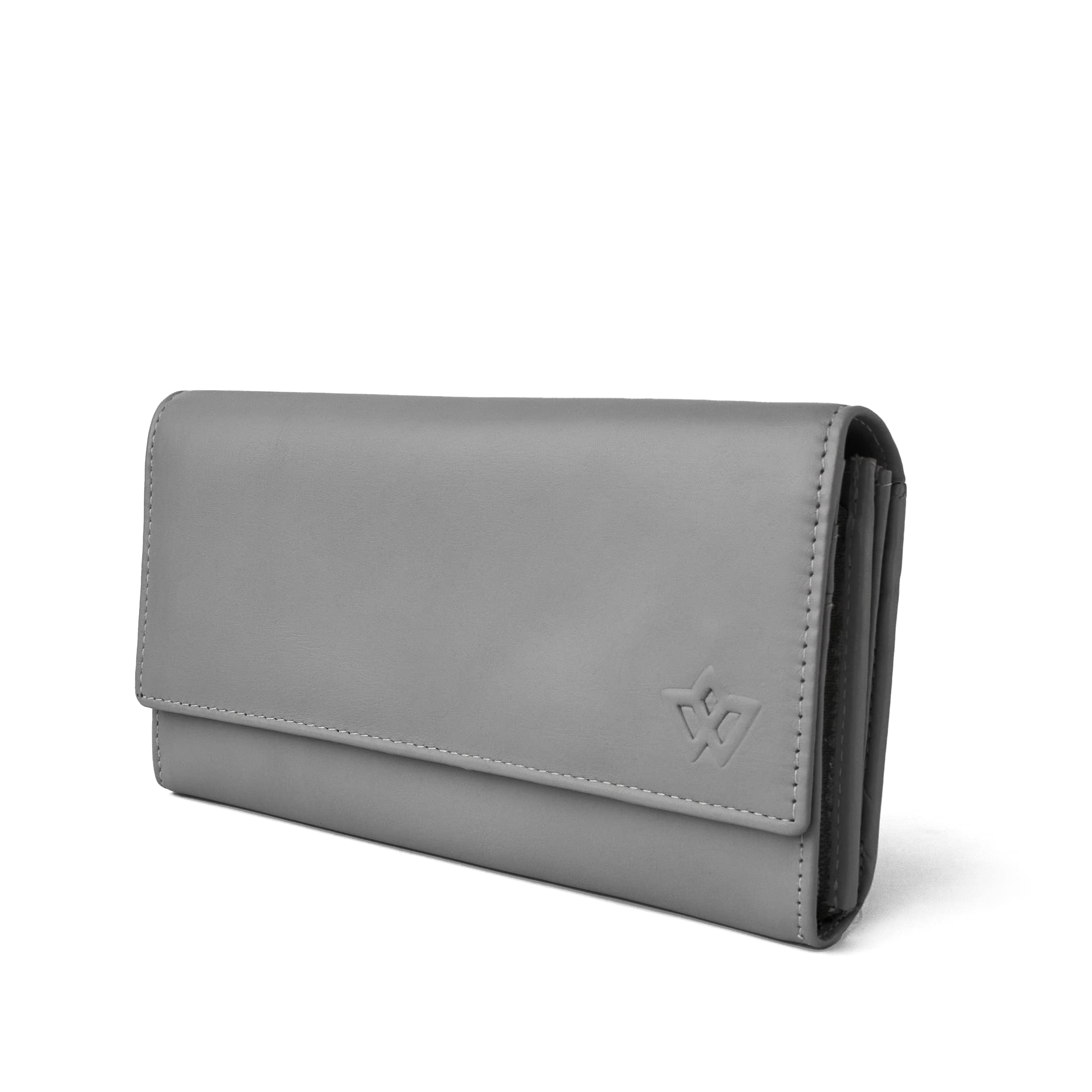 WASAMA Genuine Leather Long Wallet for Women with Multiple Card Slots, Phone Compartment, Zipper Coin Pouch and RFID Icyfrost Grey