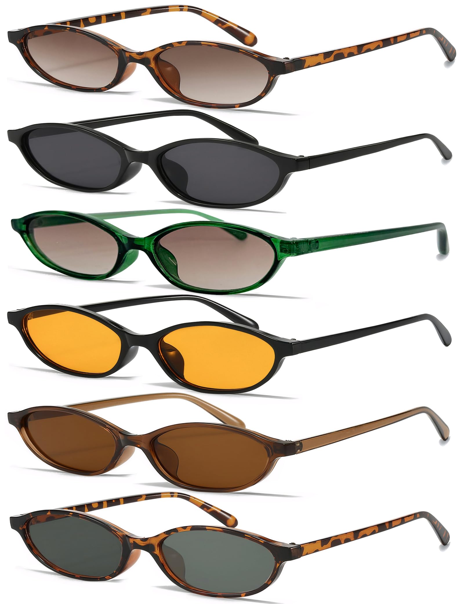 Photo 1 of NSODREEM Retro Oval Cat Eye Sunglasses for Women 90s y2k Thin Trendy Sun Glasses Womens UV Protection (6 Pcs)