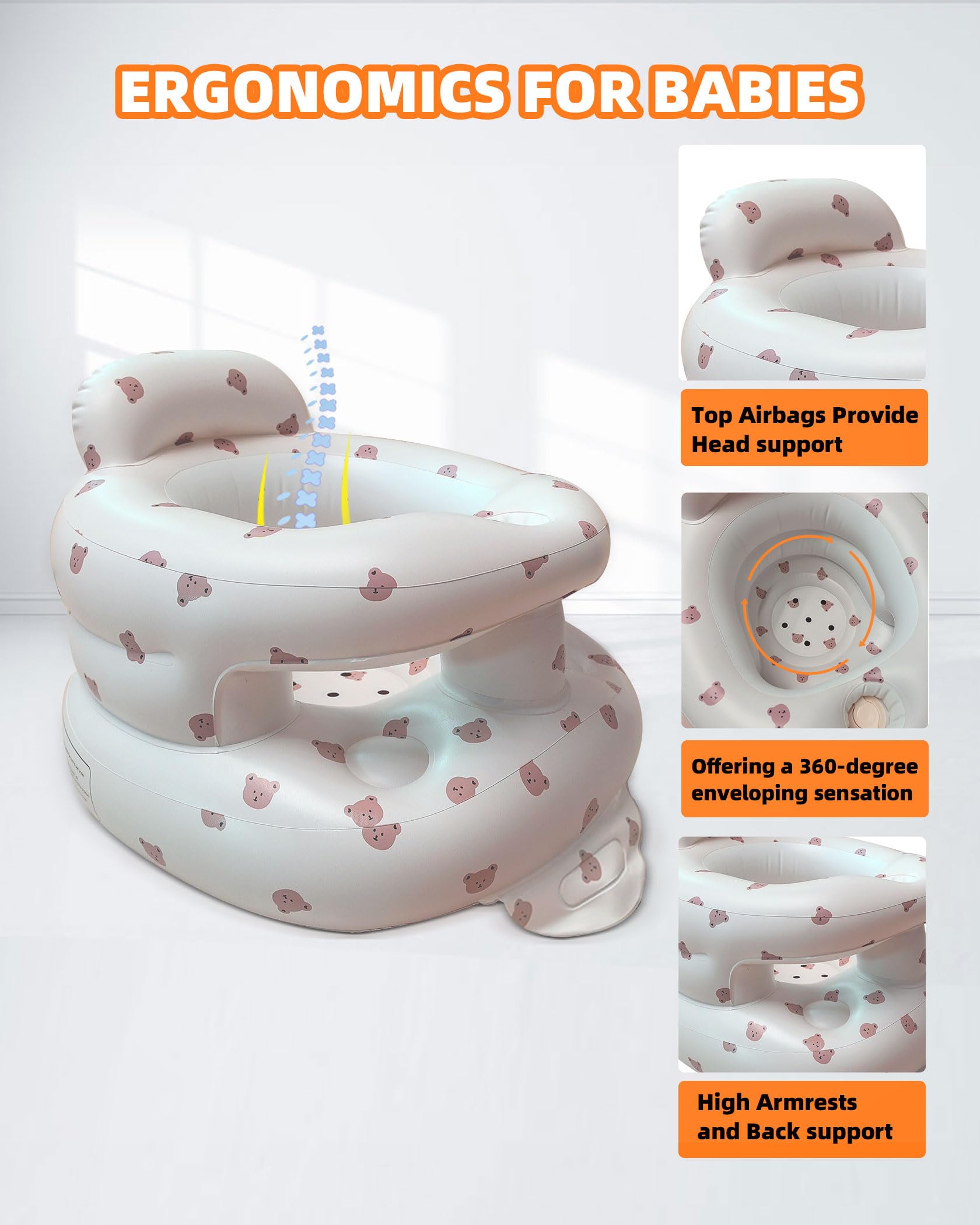 AGITVPS Upgrade Surround Inflatable Baby Seat for Babies 3-36 Months, Built in Air Pump Surround Bumbo Seat with Tray, Load-Capable Baby Chair Sit Me up Floor Seat for Baby, Learning to Sit&Feeding