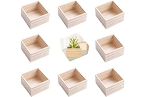 CALPALMY (8-Pack Unfinished Wooden Box, 4" x 4" x 2.3" Small Wooden Boxs for Crafts, Rustic Home Decor, and Wooden Centerpieces for Tables