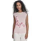 Calvin Klein Womens Cap Sleeve Crew Neck Printed Top