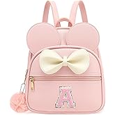 PRLINJSK Initial Mini Backpack for Girls Toddler Kids, Small Mouse Personalized Bowknot Purse Gift(Pink A)