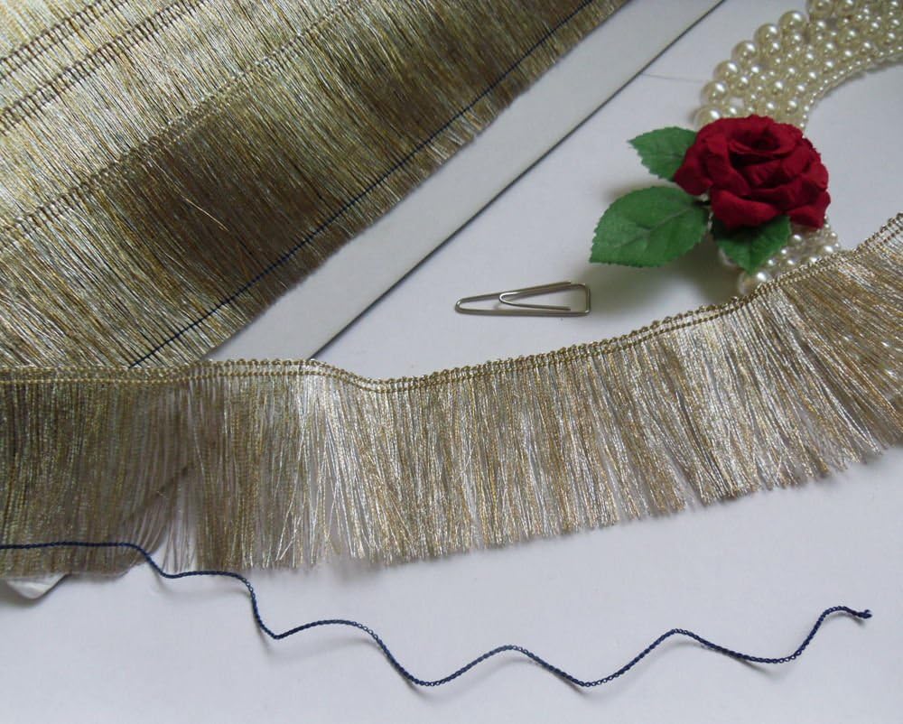 Fringe Trim 1-5/8" Light Silver Grey Pale Gold Yarn Fancy Fringe Trims for Dress Sewing Crafts Costumes Decoration 1 Yard