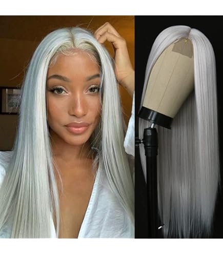 Amazon.com : xiweiya Long White Blonde Wavy Sytnhetic Wigs  display picture 3
