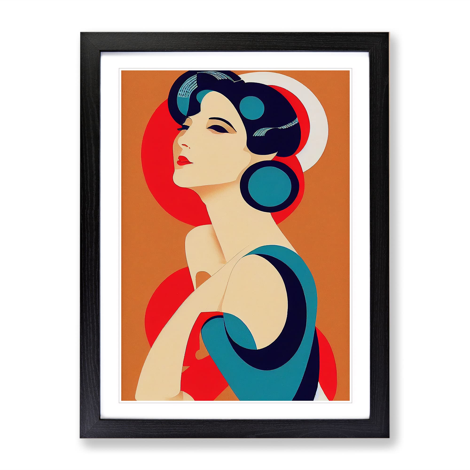 Woman Art Deco No.3 Framed Print | A3 Black Framed Wall Art | Ready to Hang | Art Deco Nature Picture | Living Room Bedroom Lounge Office