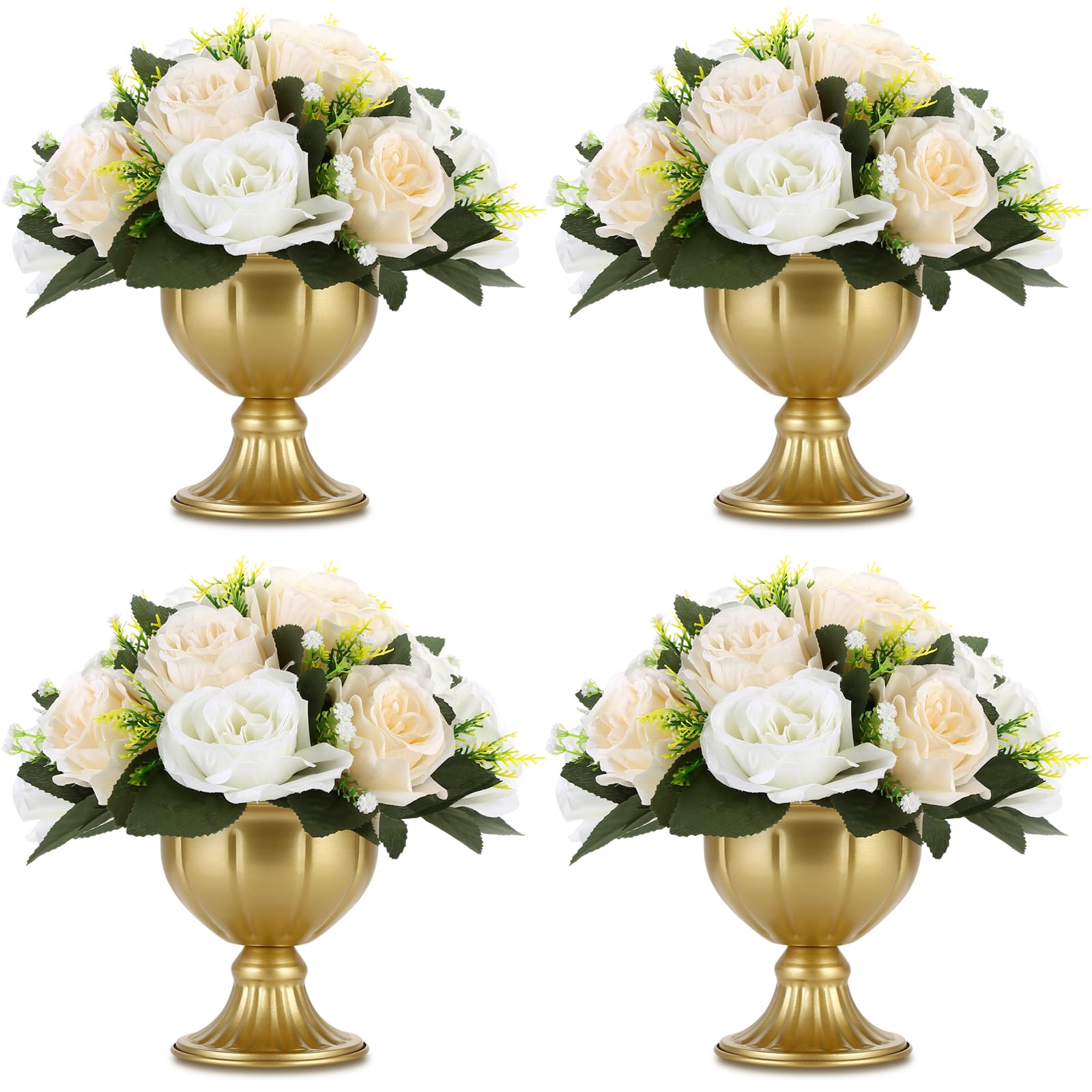 Photo 1 of Rozrety Gold Vases for Table Centerpieces, 4-Pcs Mini Metal Gold Flower Vase Small Floral Bowl Decorative Center Piece for Wedding Birthday Party Anniversary Decorations