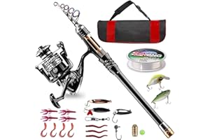BlueFire Fishing Rod Kit, Carbon Fiber Telescopic Fishing Pole and Reel Combo with Spinning Reel, Line, Lure, Hooks, Carrier 