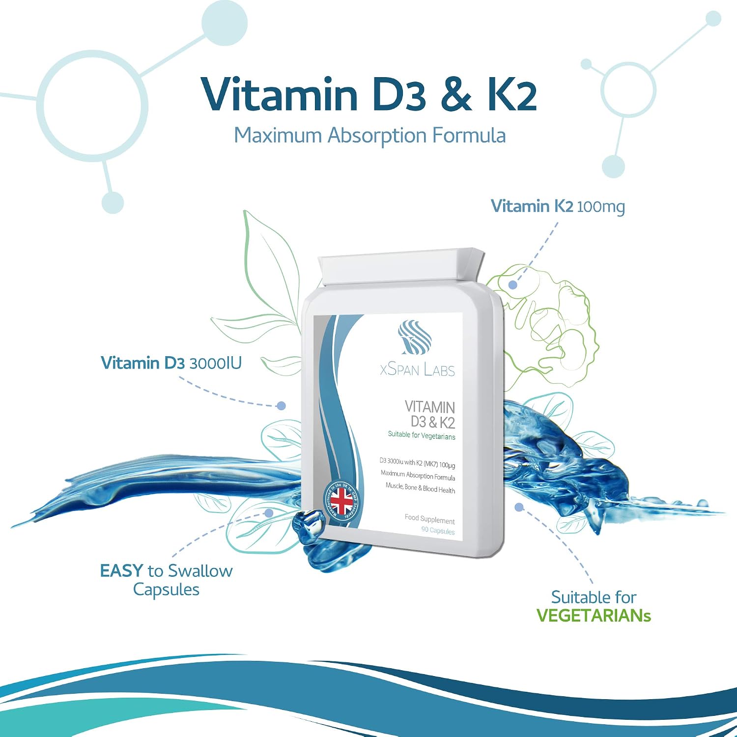 Vitamin D3 3,000 IU & K2 100µg MK7, Vegetarian Capsules, High Strength D3 & K2 Supplement for Bones Muscle & Immune Support - Image 4
