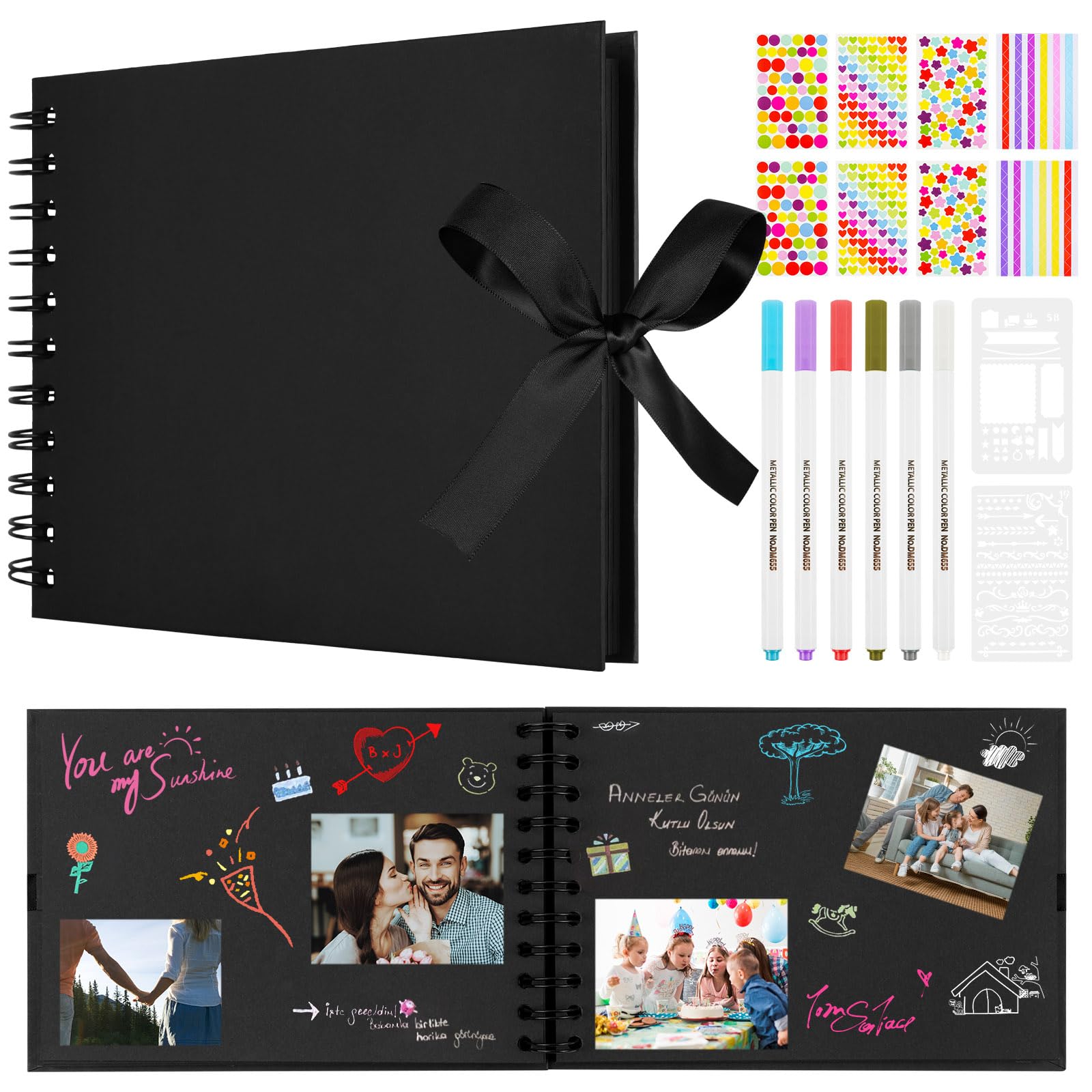Aolso Scrapbook Photo Albums 30 Black Pages, DIY Memory Album, 21.5 X 15 CM Scrapbooks, DIY Photo Album for Baby Child, Gift Scrapbooking Kits, Black