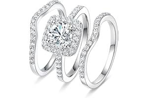 ROE DOLPH Fake Wedding Rings for Women Travel Wedding Rings Set Fake Engagement Rings Silver Engagement Ring Enhancer Bridal Wedding Rings Set Cubic Zirconia Engagement Rings for Wedding Jewelry Gifts Promise Rings for Her