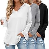 Evervibe 3 Pack Women's Long Sleeve Hoodies V Neck Curved Hem Sweatshirts Casual Loose Fit Lightweight Workout Fall Pullovers