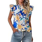 PRETTYGARDEN Women's Ruffle Short Sleeve Summer Tops 2026 Trendy Floral Trim Neck Casual Dressy Chiffon Boho Blouses Shirts