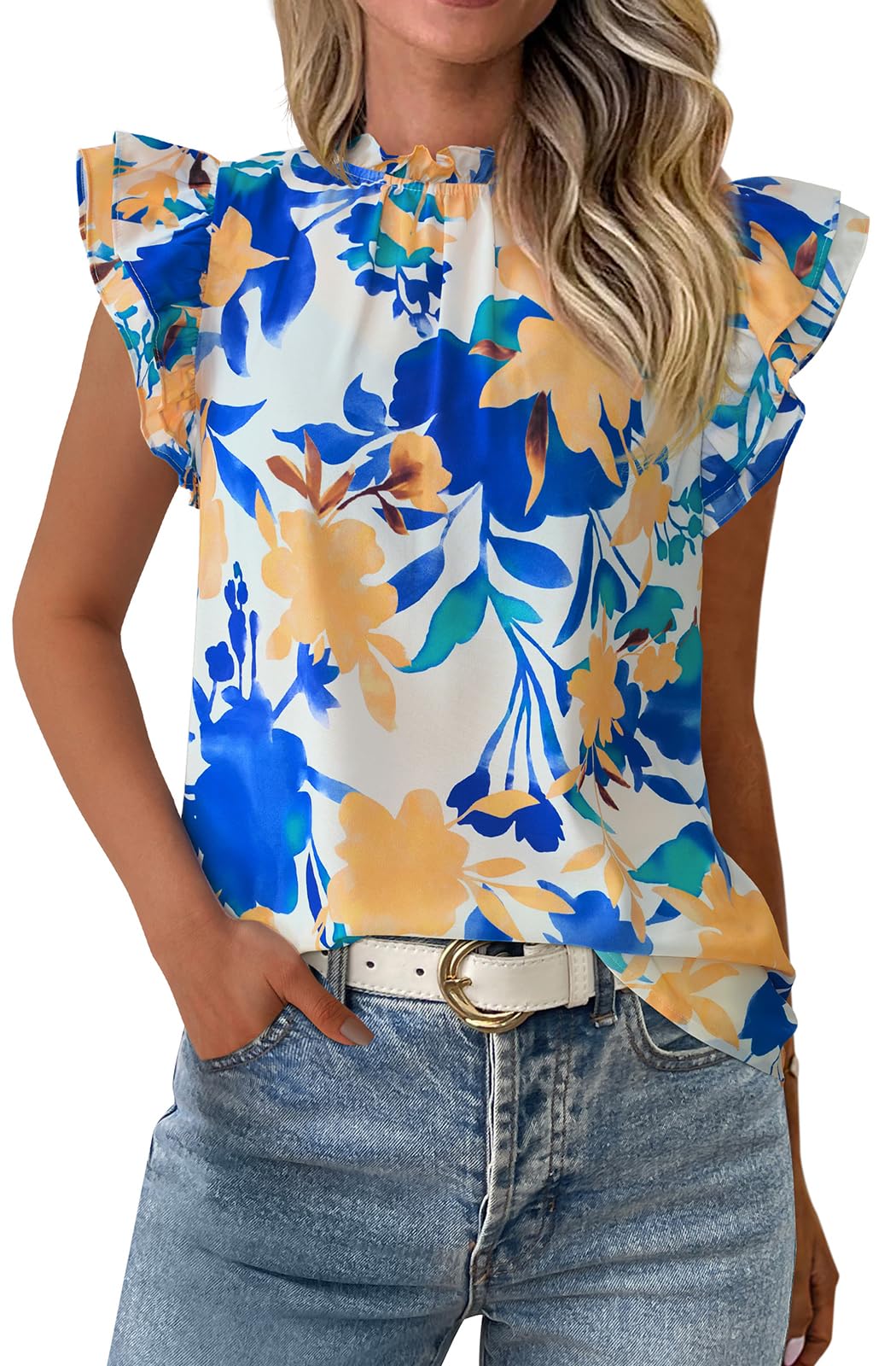 PRETTYGARDEN Women's Ruffle Short Sleeve Summer Tops 2025 Trendy Floral ...