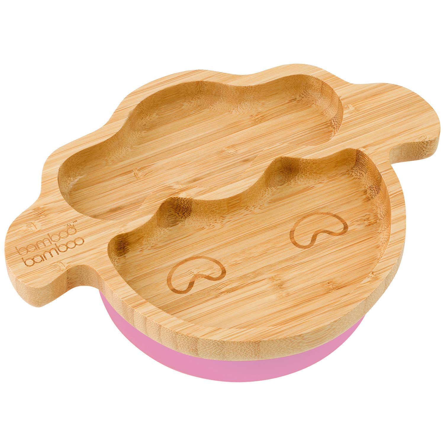 bamboo bamboo Baby and Toddler Plate for Feeding and Weaning, Bamboo Lamb Plate with Secure Suction, Suction Plates for Babies from 6 Months (Lamb, Pink)