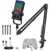 ZealSound Gaming Microphone for Xbox, PC, Mac &amp; iPhone with Noise Reduction | USB Mic with Boom Arm, Gain &amp; Mute Controls, Zero-Latency Monitoring &amp; RGB Lighting for Gaming, Podcasting &amp; YouTube Videos