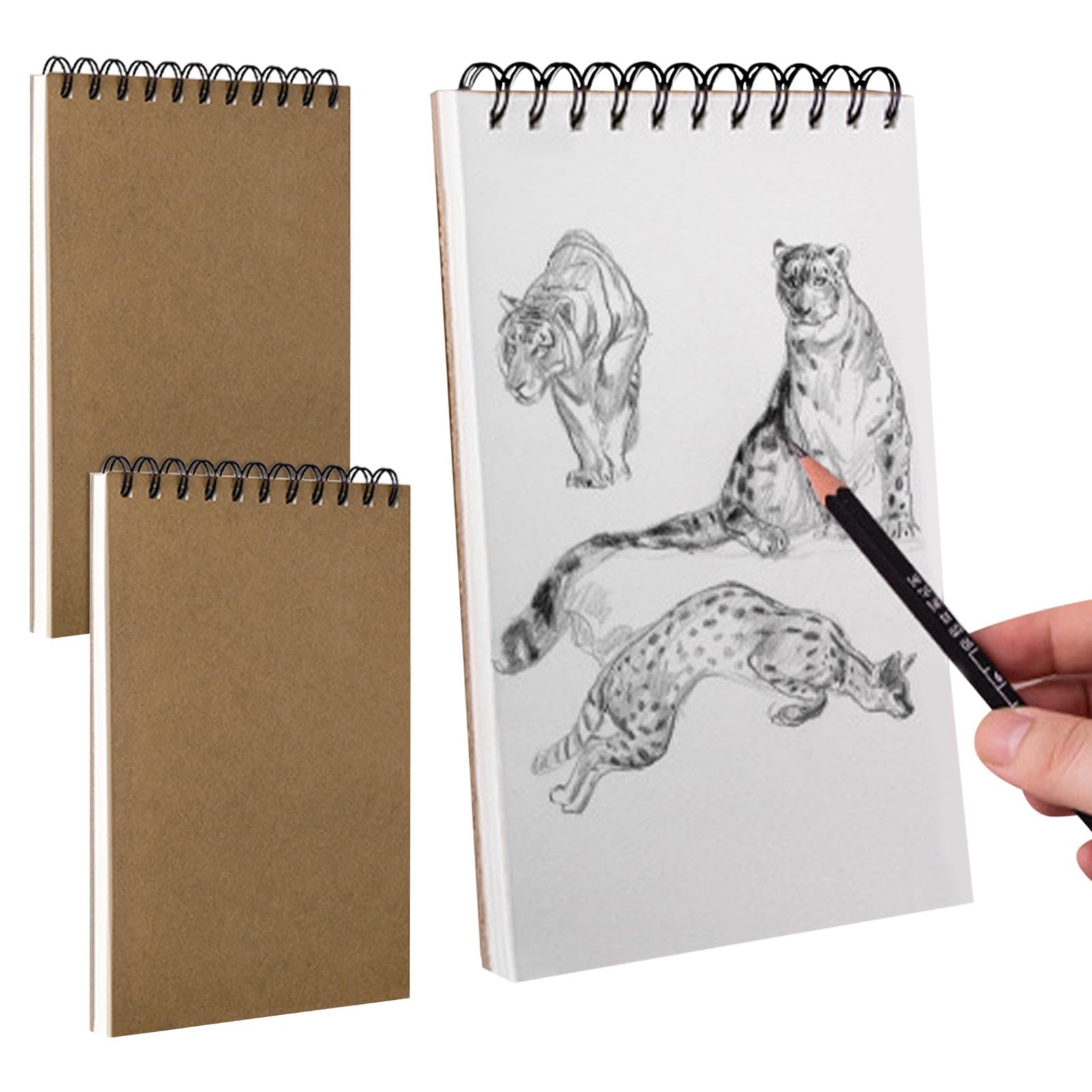 2 Pcs A5 Sketch Books, 160gsm Spiral Bound Drawing Pad Sketch Paper Art Supplie, with Durable Hardboard & Acid Drawing Paper for Painting, Memos, 60 Pages