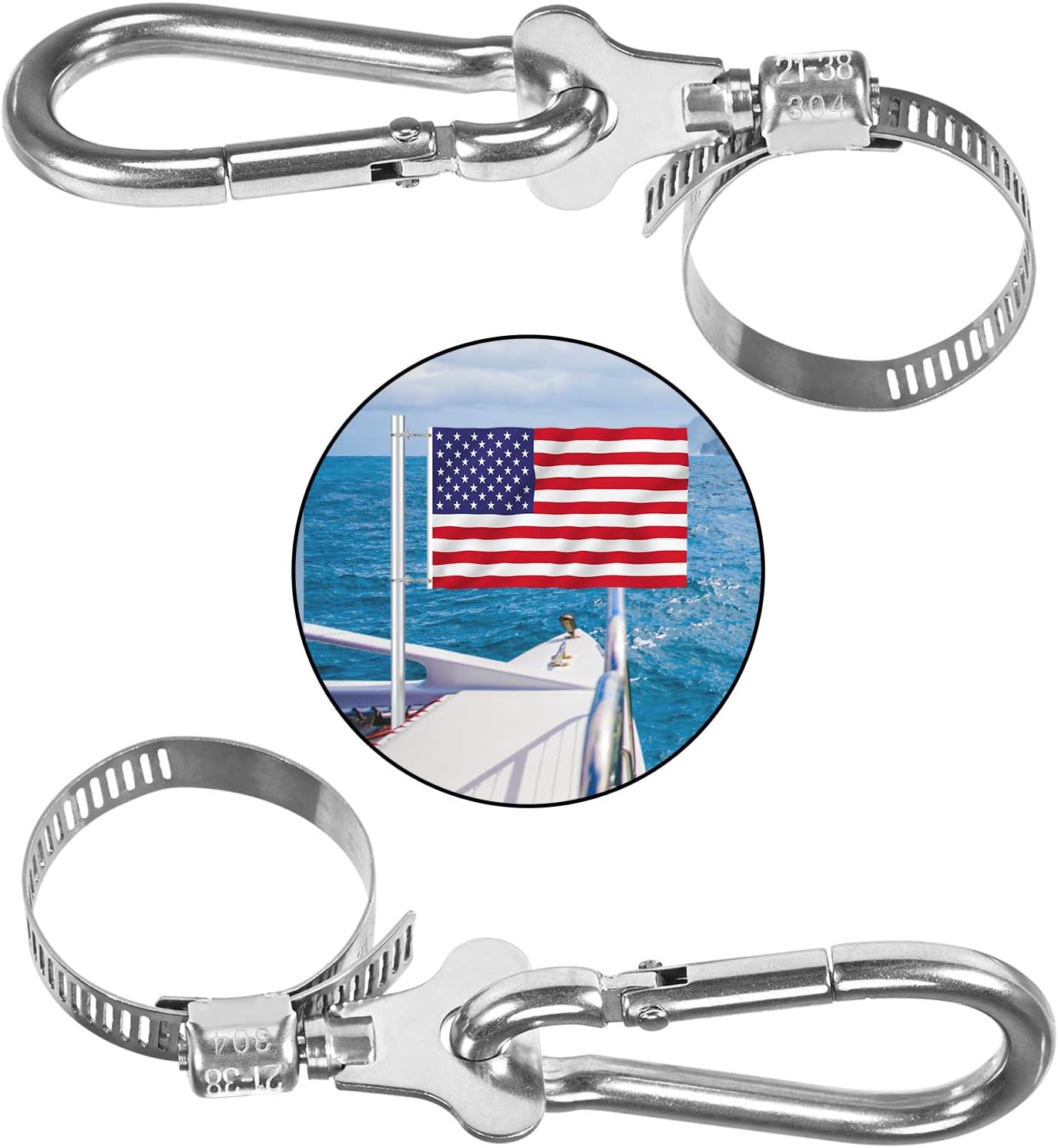 Flagpole Hardware - Vazioyar 2Pcs Flag Pole Ring,Stainless Steel Adjustable Flag Pole Rings Clamp Anti Winding Flag Mounting Ring，For 0.8-1.5Inch Diameter Flag Pole