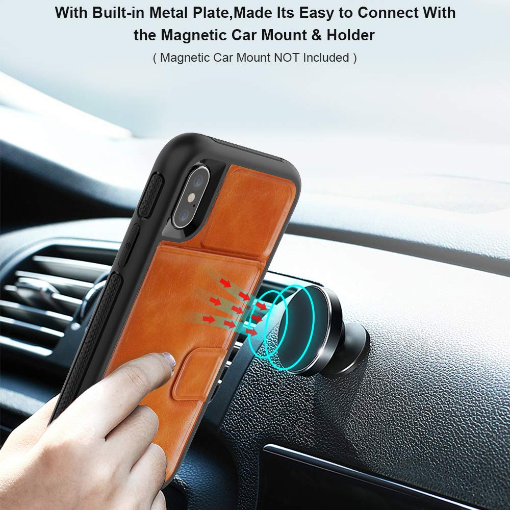 iPhone X Case, iPhone XS Shockproof Protective Wallet Case with PU Leather Card Holder for Apple iPhone X/XS (5.8 inches) [Orange+Black]